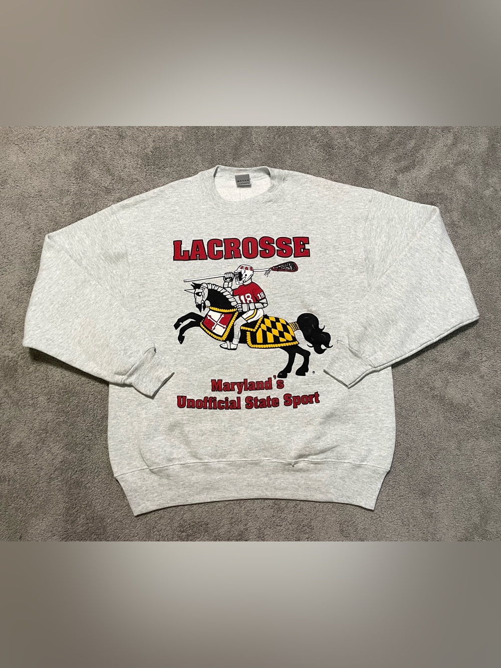 Vintage 90s Maryland Lacrosse Jousting Spoof Sweatshirt Mens L USA Fruit Loom